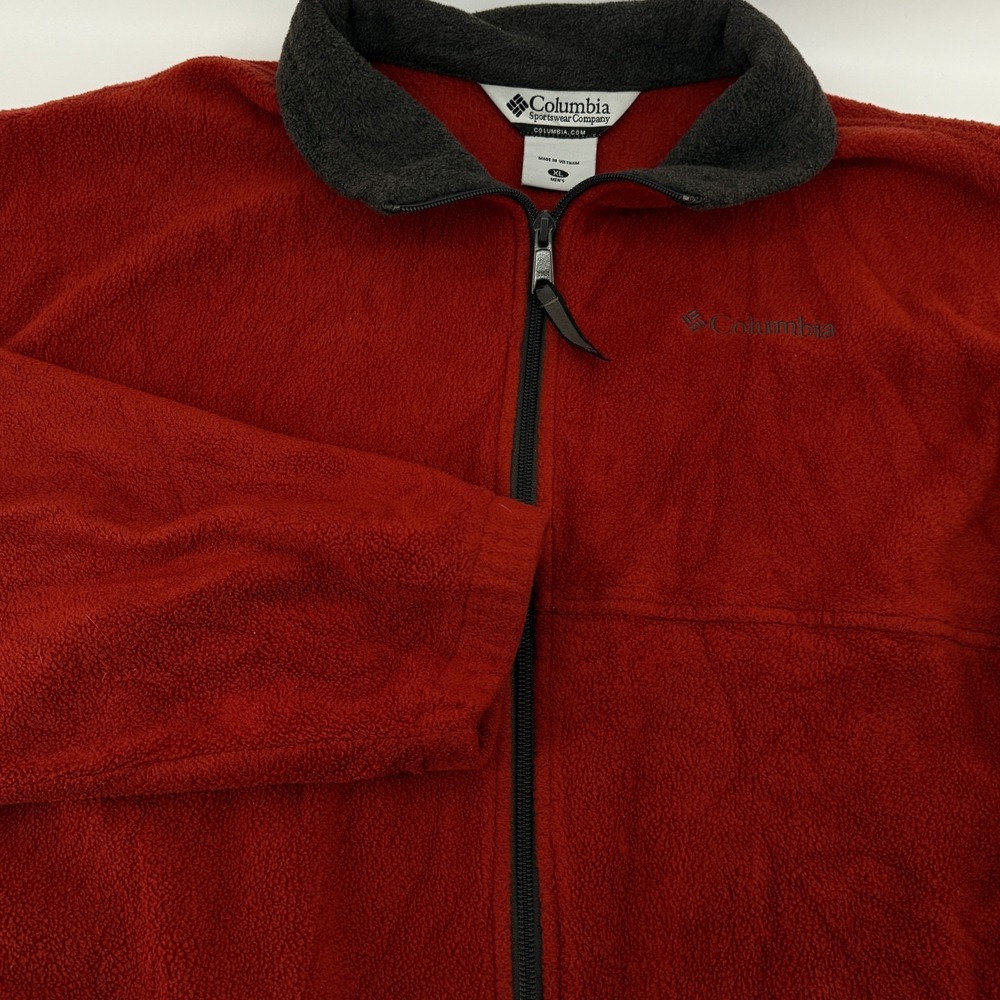 Columbia Jacket Men XL Fleece Jacket Full Zip‎ Double Pocket Soft Rust and Gray